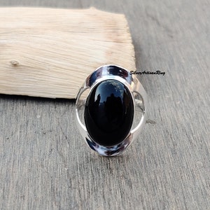 Black Onyx Ring- Handmade Silver Ring- 925 Sterling Silver Ring- Oval Black Onyx Designer Ring- Gift for her- December Birthstone