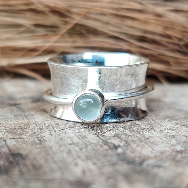 Aquamarine Ring ,Spinner Ring , 925 Sterling Silver Ring , Worry Ring , Handmade Ring ,Dainty Ring ,Womrn Ring ,Gift for her ,Silver Jewelry