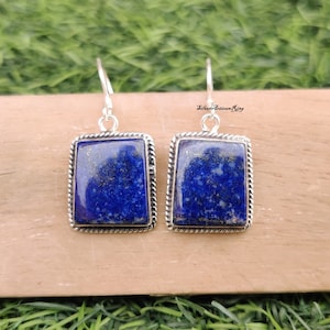 Lapis Lazuli Earring~ Rectangle Stone Shape~ 925 Sterling Silver~ Charm Earring~ Unique Earring~ Designer Earring~ Gift for Birthday