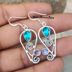 Blue Topaz Earring , 925 Sterling Silver Earring , Amethyst Earring ,Gemstone Earring ,Handmade Earring ,Dangle Earring ,Gift Earring,