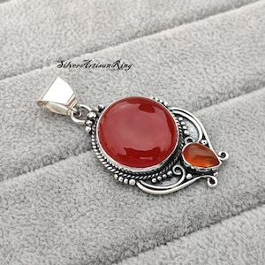 Carnelian Pendant~ Beautiful Stone Color~ Two Carnelian Gemstone Pendant~ 925 Sterling Silver~ Girls Neck Pendant~ Free Shipping