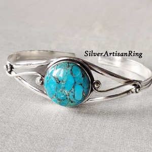Blue Copper Turquoise Bangle, Handmade Bangle, Women Bangle, 925 Sterling Silver Bangle, Amazing Bangle, Beautiful Bangle, Gift for her