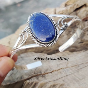 Lapis Lazuli Bangle** Designer Bangle** 925 Sterling Silver** Oval Blue Gemstone Bangle** Handmade Bangle** Stylish Bangle** Gift for her