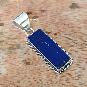 Lapis Lazuli Pendant [ Rectangle Stone Shape [ Girls Pendant [ Stylish Pendant [ 925 Sterling Silver Pendant For Women [ Handmade Jewelry