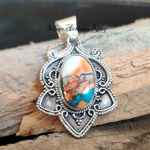 Oyster Copper Turquoise Pendant, Gemstone Pendant, 925 Sterling Silver, Designer Pendant, Handmade Pendant, Dainty Pendant, Boho Pendant