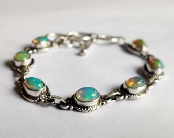 Ethiopian Opal sterling silver bracelet, Welo opal bracelet, Real opal silver bracelet ,Gift for her Ethiopian Opal, Gift for Jewelry***