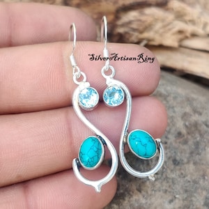 Turquiose Earring , 925 Silver Earring ,Gemstone Earring ,Handmade Earring,Blue Topaz Earring ,Dangle Earring,Woman Earring, Gift For Her,