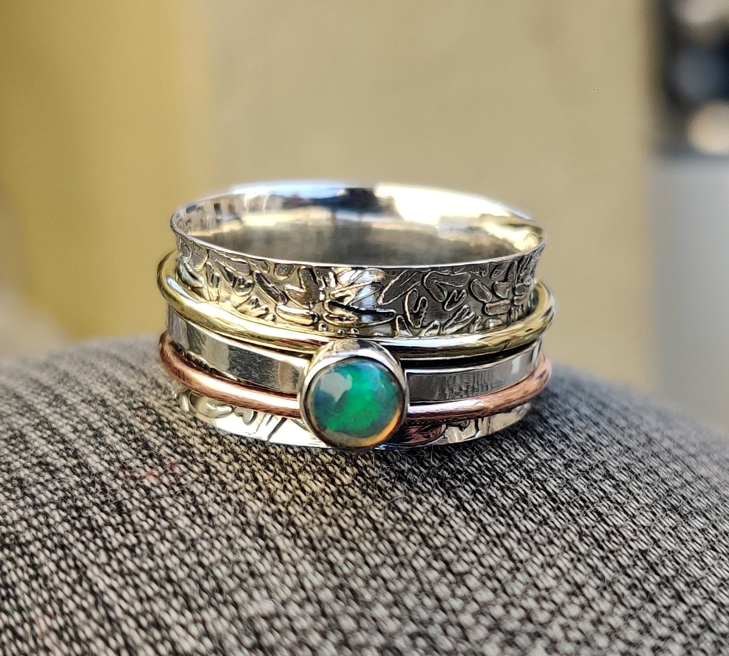 +++++++ Natural Opal Spinner Ring 925 Sterling Silver Ring Meditation Ring Handmade Ring Statement Ring Brass Ring Silver Jewelry