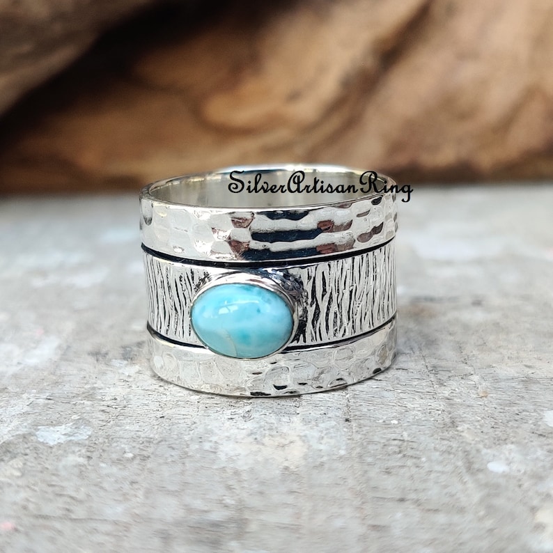Beatiful Ring Worry Ring Larimar Ring Meditation Ring Woman Ring Handmade Ring Silver Jewelry Spinner Ring 925 Sterling Silver Ring