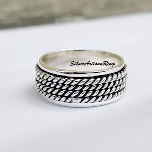 Spinner Ring, 925 Sterling Silver, Designer Ring, Four Band Ring, Handmade Ring, Wide Hammered Silver Spinner Ring, Men and Women Ring