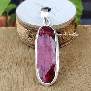 Long Ruby Gemstone Pendant, 925 Sterling Silver Pendant, Boho Pendant, Faceted Ruby Pendant, Designer Pendant, Anniversary Pendant