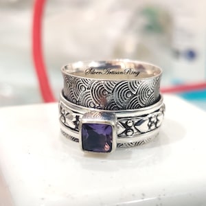Amethyst Ring- Spinner Ring -925 Silver Ring- Wedding Ring- Gemstone Ring- Square Shape Ring- Birthstone Ring- Dainty Ring- Gift For Her