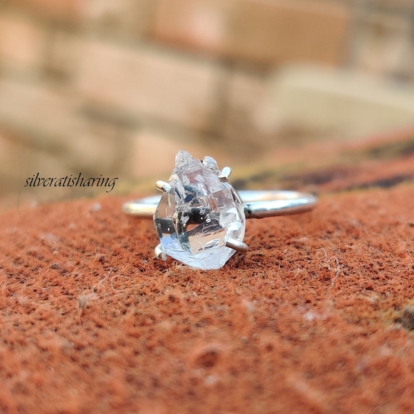 Women Herkimer Diamond Ring/925 Sterling Silver/Hermiker Dimaond Stone/Rough Herkimer Diamond Ring/Beatiful Ring/Gemstone Ring/Gift item..