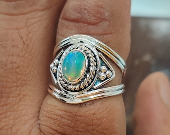 Anillo de ópalo natural más popular Anillo de banda Anillo de plata de ley 925 Anillo de meditación Anillo hecho a mano Joyería de plata Anillo llamativo +++++++++===