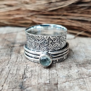 Aquamarine Ring, Women Ring, Spinner Ring, Handmade Ring Gemstone Ring, 925 Silver Ring, Fidget Ring, Meditation Ring, Gift for Her ***