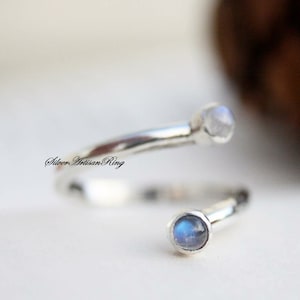 Rainbow Moonstone Ring*925 Sterling Silver Ring* Gemstone Ring* Moonstone Jewelry* Boho Ring* Silver Jewelry* Adjustable Ring *Handmade Ring