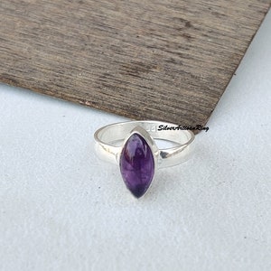 Amethyst Ring, 925 Sterling Silver Ring, Marquoise Amethyst Ring, Handmade Ring, Purple Amethyst Jewelry, Bridesmaid Ring Gift for her