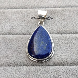 Lapis Lazuli Pendant [ Pear Stone Shape [ Girls Pendant [ Stylish Pendant [ 925 Sterling Silver Pendant For Women [ Marvelous Pendant