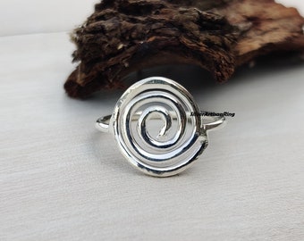 925 silverspiralring, fin ring, cirkelring, virvelring, minimalistisk ring, chunky silverring, bohemisk silverring för födelsedagspresent