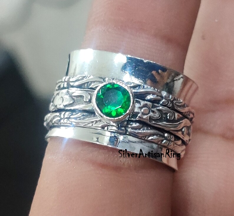 Worry Ring Anxiety Ring 925 Silver Ring Emerald Ring Spinner Ring Gemstone Ring Women Ring Handmade Ring Anniversary Ring