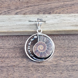 Ammonite Fossil Gemstone Handmade Pendant~ 925 Sterling Silver Pendant~ Gemstone Decent Jewelry~ Ammonite Pendant For Mom Gift For Her