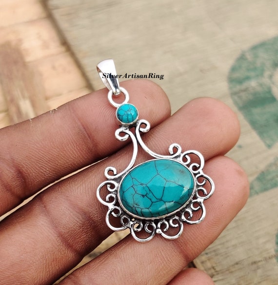 Turquoise Pendant Gemstone Pendant Amazing Pendant Boho Pendant 925 Sterling Silver Turquoise Jewelry Free Shipping Etsy