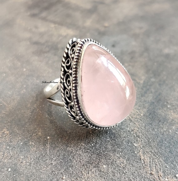 Rose Dyed Quartz Ring with Wrap Band Sterling Silver Rose Dyed Quartz Ring with Wrap Band Sterling Silver