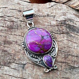 Purple Copper Turquoise Pendant~ 925 Silver Pendant ~ Unique Pendant ~ Women Pendant~ Dainty Pendant ~ Two Stone Pendant ~ Every Day Pendant