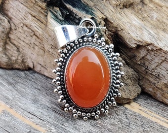 Carnelian Pendant, 925 Sterling Silver, Handmade Pendant, Designer Pendant, Boho Pendant, Beautiful Pendant, Gift For Her, Silver Jewelry