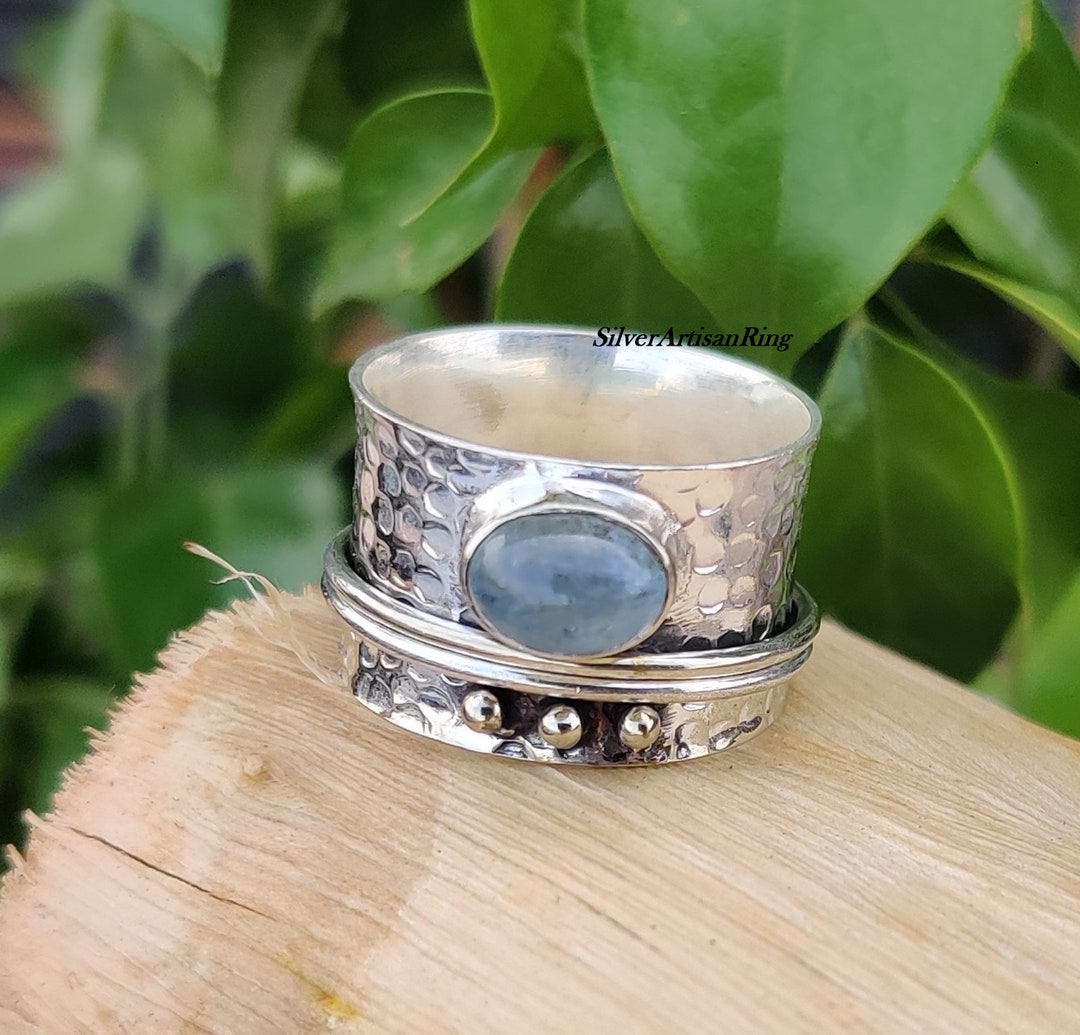 Aquamarine Spinner Ring 925 Sterling Silver Ring Meditation Ring ...