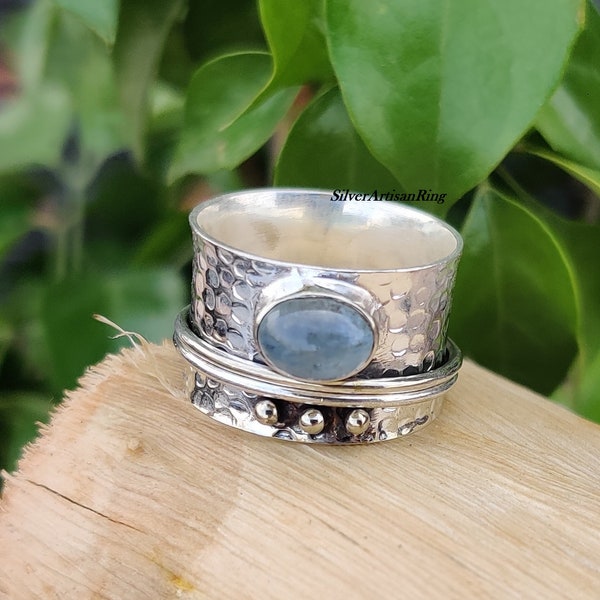 Aquamarine Spinner Ring 925 Sterling Silver Ring Meditation Ring Handmade Ring Statement Ring Silver Jewelry Beatiful Ring++==++++++