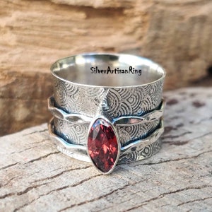 Garnet Ring, Spinner Ring, Anxiety Ring, Worry Ring, Handmade Ring, Boho Ring,925 Silver Ring, Women Ring, Gift For Her