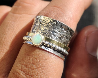 Natural Opal Spinner Ring 925 Sterling Silver Ring Meditation Ring Handmade Ring Statement Ring Brass Ring Silver Jewelry ++++++++