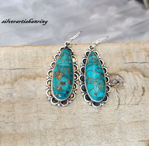 Copper Turquoise Earring 925 Sterling Silver Earring Dangle Earring Gemstone Earring Women Earring Designer Earring Drop Earrings. Etsy