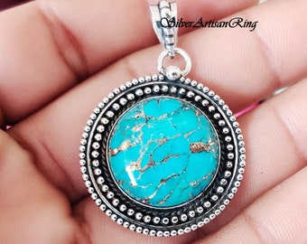Blue Copper Turquoise Pendant - 925 Sterling Silver Pendant - Charm Pendant - Wonderful Pendant - Stylish Pendant - Handmade Jewelry