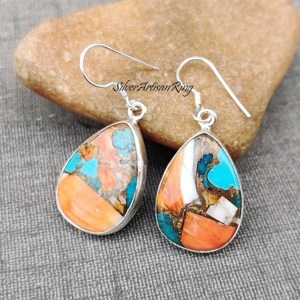 Pendientes de cobre turquesa Oyster, plata de ley 925, estilo bohemio, colgantes, regalo para damas de honor, con piedras multicolor. Envío gratis.
