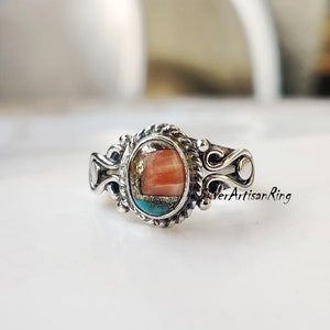Oyster Copper Turquoise Ring ~ Handmade Ring ~ 925 Silver Ring ~ Boho Jewelry ~ Engagement Ring ~ Multi Color Ring ~ Wonderful Ring