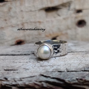 Pearl Ring, Band Ring, 925 Sterling Silver Ring, Handmade Ring, Prarl Gemstone Ring, Lovely Pearl Jewelry, Fidget Ring, Gift for her**