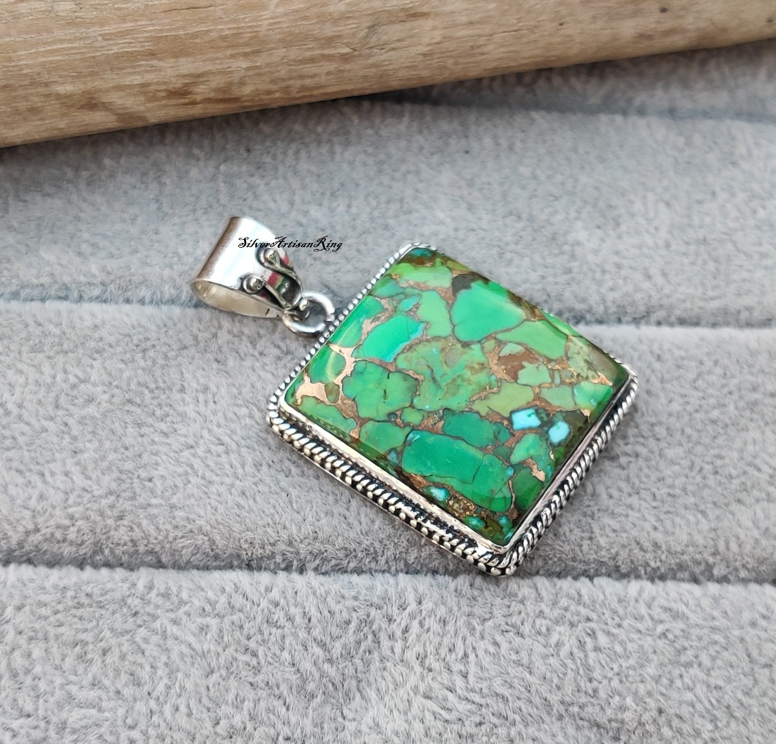 Green Copper Turquoise Gemstone Pendant, Unique Pendant, Solid 925 Sterling Silver, Handmade Pendant, Boho Pendant, Natural Stone