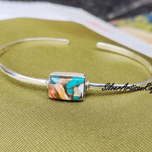 Oyster Turquoise Bangle * 925 Silver Bangle * Gemstone Bangle * Beautiful Bangle * Rectangle Stone Shape* Gorgeous Bangle* Free Shipping