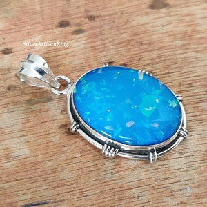 Australian Double Opal Pendant" 925 Sterling Silver Pendant" Handmade Pendant" Genuine Gemstone Pendant" Dazzling Blue Opal Jewelry"