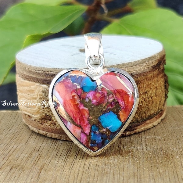 Pink Oyster Copper Turquoise Pendant ~ Boho Pendant ~ Beautiful Pendant ~ Heart Designer Pendant ~ Handmade Pendant ~ Women Pendant