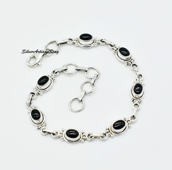 ブラックオニキスシルバーブレスレット、スターリングシルバー