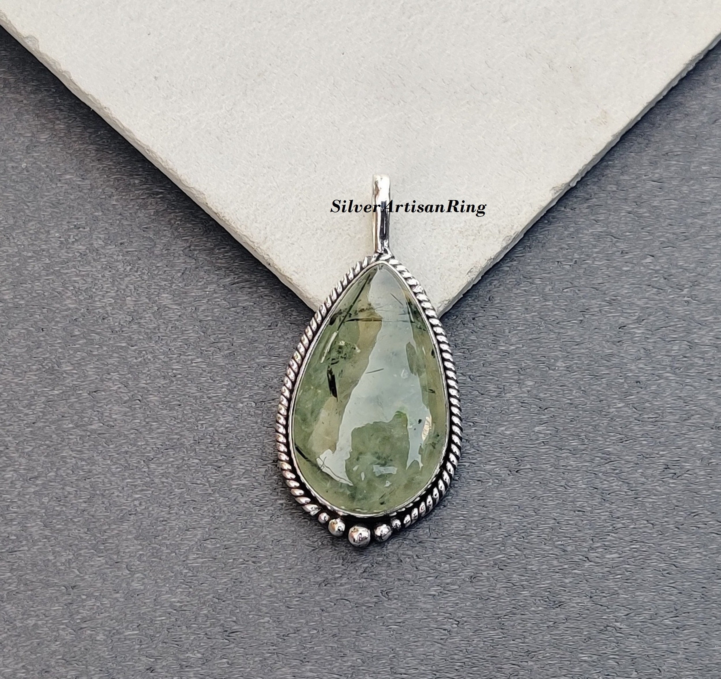 Prehnite Pendant** Awesome Pendant** 925 Sterling Silver Pendant** Handmade Pendant** Pear Gemstone Pendant** Free Shipping** Gift item