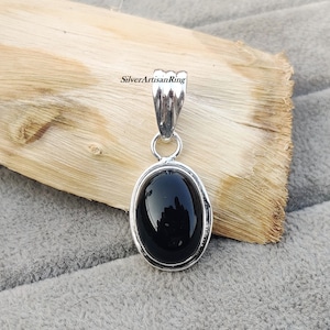 Natural Black Onyx Pendant, Handmade Silver Pendant, 925 Sterling Silver, Oval Black Onyx Jewelry, December Birthstone, Onyx Pendant