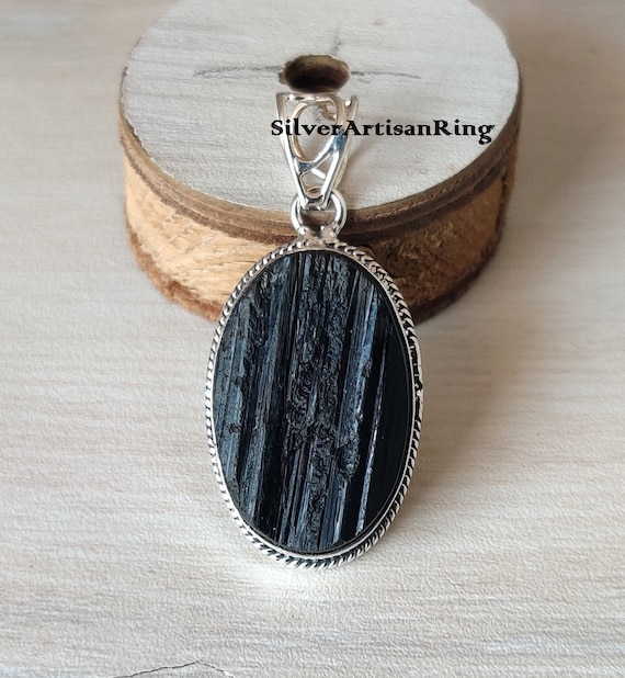 Sterling Silver Black Tourmaline Necklace Canada Raw Black