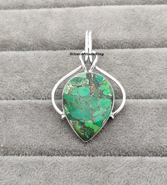 Green Copper Turquoise Pendant | Amazing Pendant | Solid 925 Sterling Silver | Beautiful Pendant | Lovely Valentine's Day Gift For Women