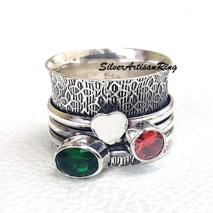 Emerald Ring, Spinner Ring, 925 Silver Ring, Worry Ring, Handmade Ring, Anxiety Ring, Anniversary Ring, Women Ring, Gemstone Ring