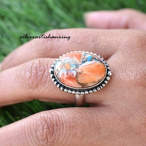 Oyster Copper Turquoise Ring ~ Unique Ring~ Handmade Ring ~ Gemstone Ring ~ 925 Silver Ring ~ Boho Jewelry ~Oyster Turquoise  Ring