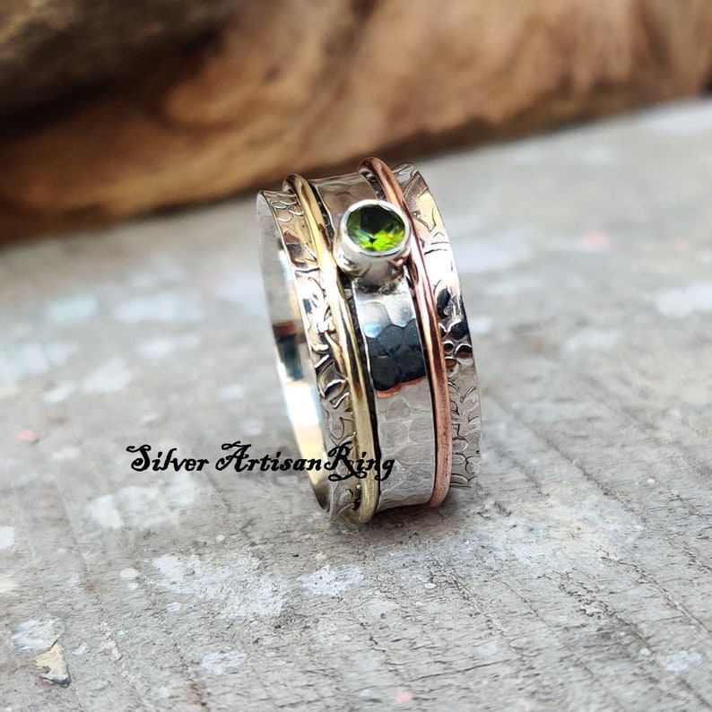 Silver Jewelry Copper Ring Gemstone Ring Woman Ring Peridot Ring Handmade Ring Beatiful Ring 925 Sterling Silver Ring Spinner Ring